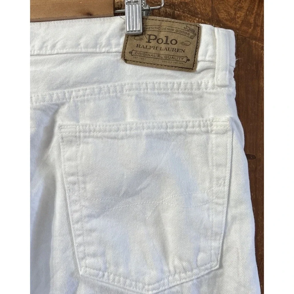 Mens Polo Ralph Lauren Varick Slim Straight Jeans Sz 36x30 White Cotton/Hemp